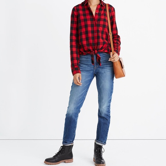Madewell Flannel Tie-Front Shirt in Buffalo Check Size XS - Picture 6 of 7